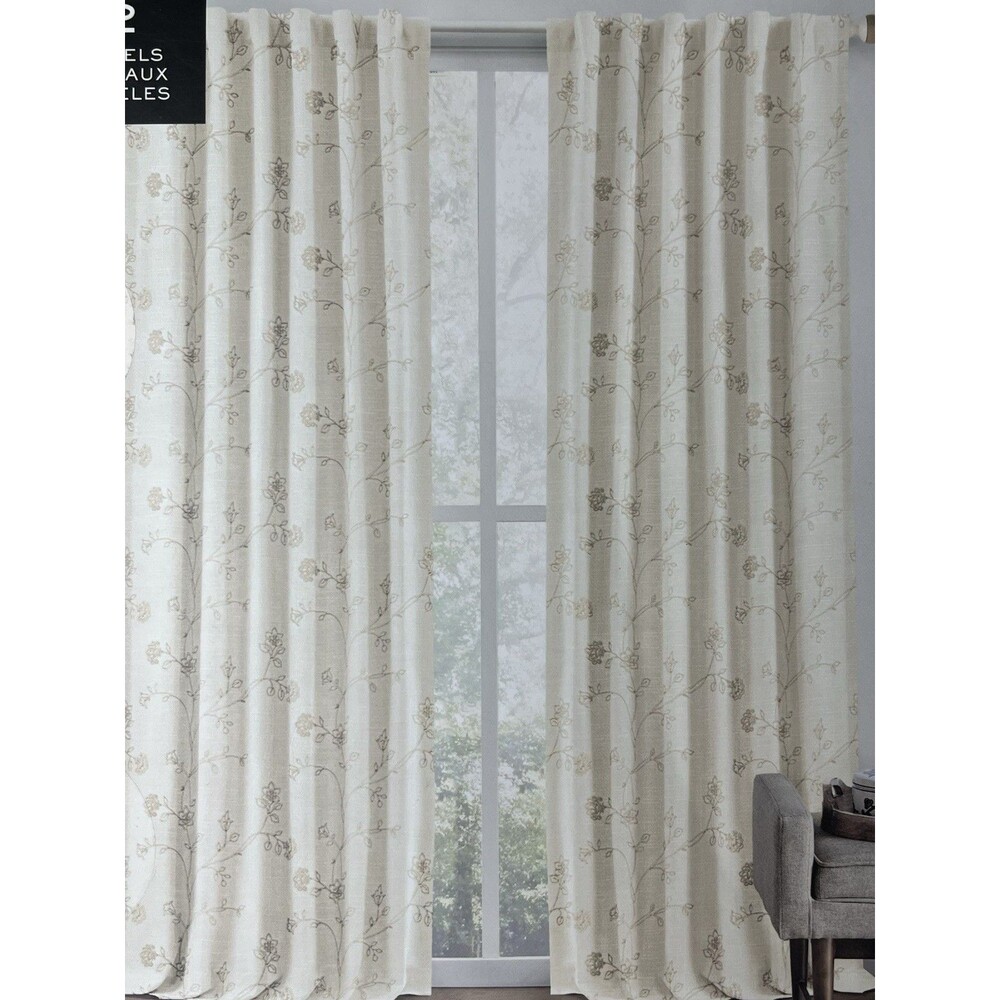 Lauren Ralph Lauren Beige Embroidered Floral Curtains 2 Panels‎ 50x84” New